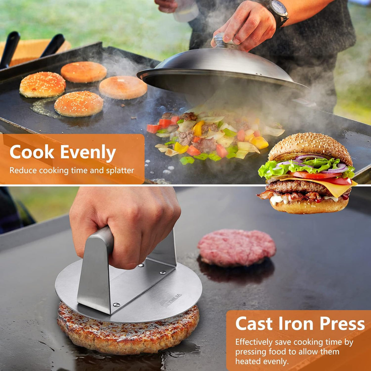 15 Pcs Flat Top Grill Accessories Kit with Spatula Set, Basting Cover and Burger Press I673