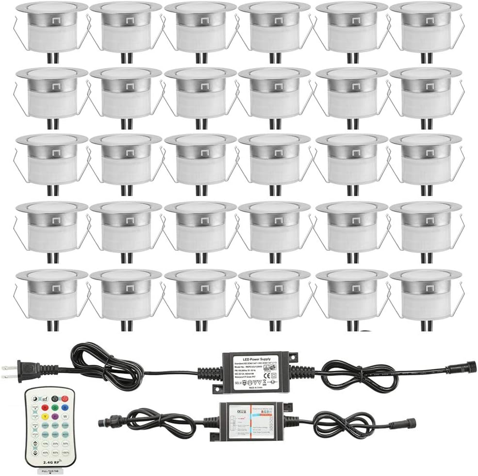 10 Pc Low Voltage LED Deck Light Kit RGB & Warm White Stainless Steel Waterproof In-ground Light L211712