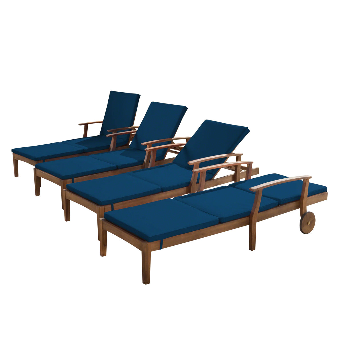 Acacia Wood Adjustable Chaise Lounge with Cushion, Set of 4 V103