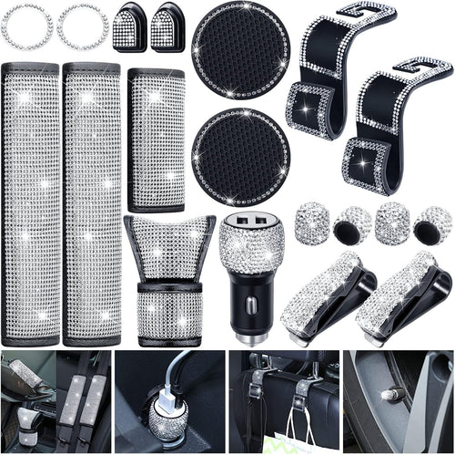 19 Pcs Bling Car Accessories Set (White) E453