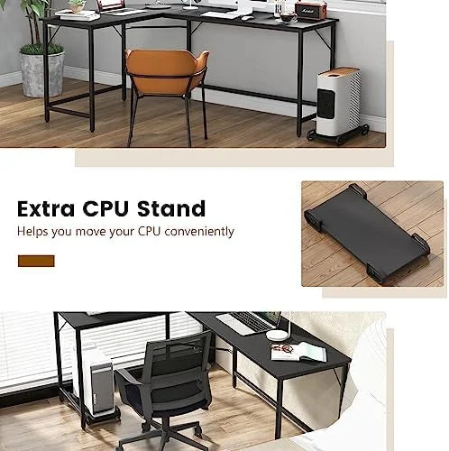 L-Shaped Office Desk with Power Outlets USB Ports Metal Frame E998993