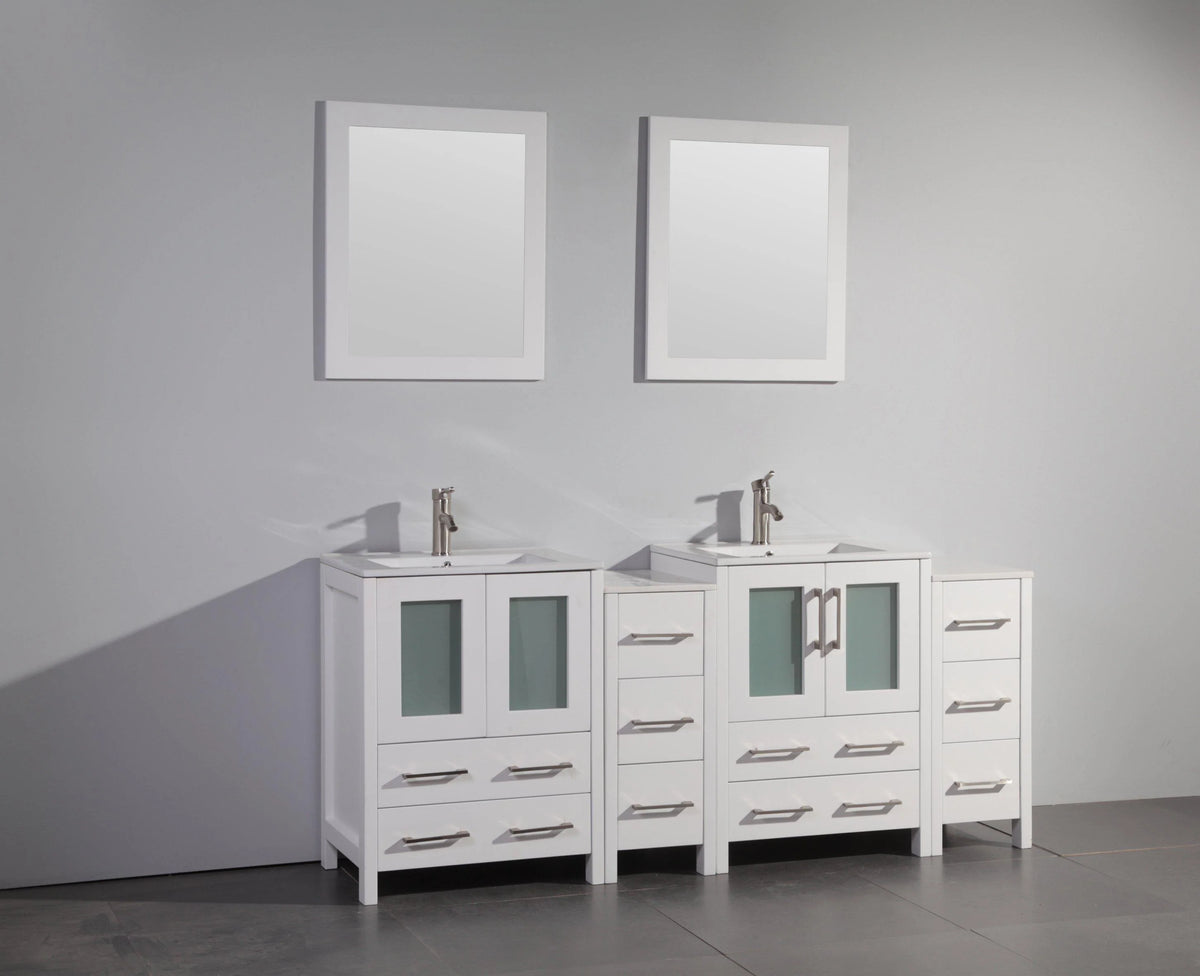 72 in. White Double Sink Vanity Cabinet with Ceramic Sink & Mirror D92635