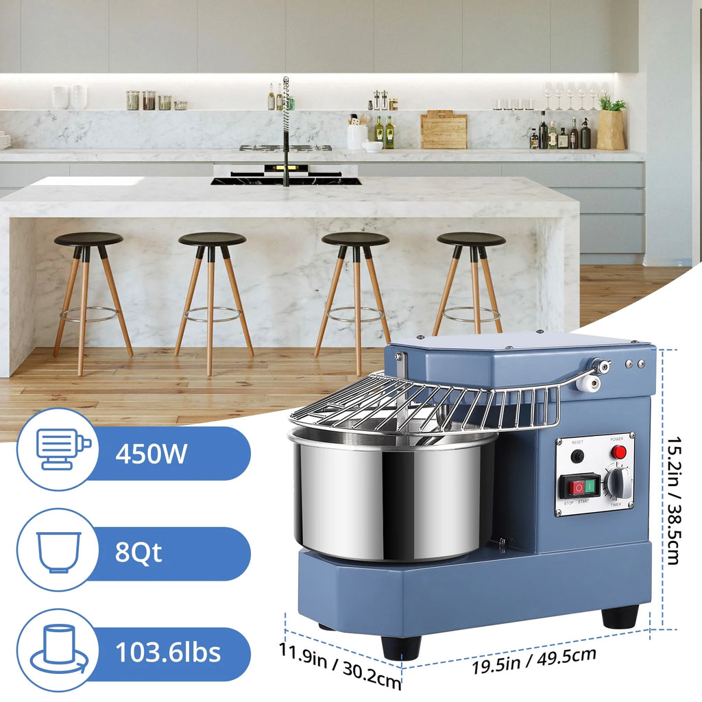 Commercial Dough Mixer, 8Qt Capacity, 450W Dual Rotating Dough Kneading Machine with Stainless Steel Bowl, Safety Shield, 110V N36888