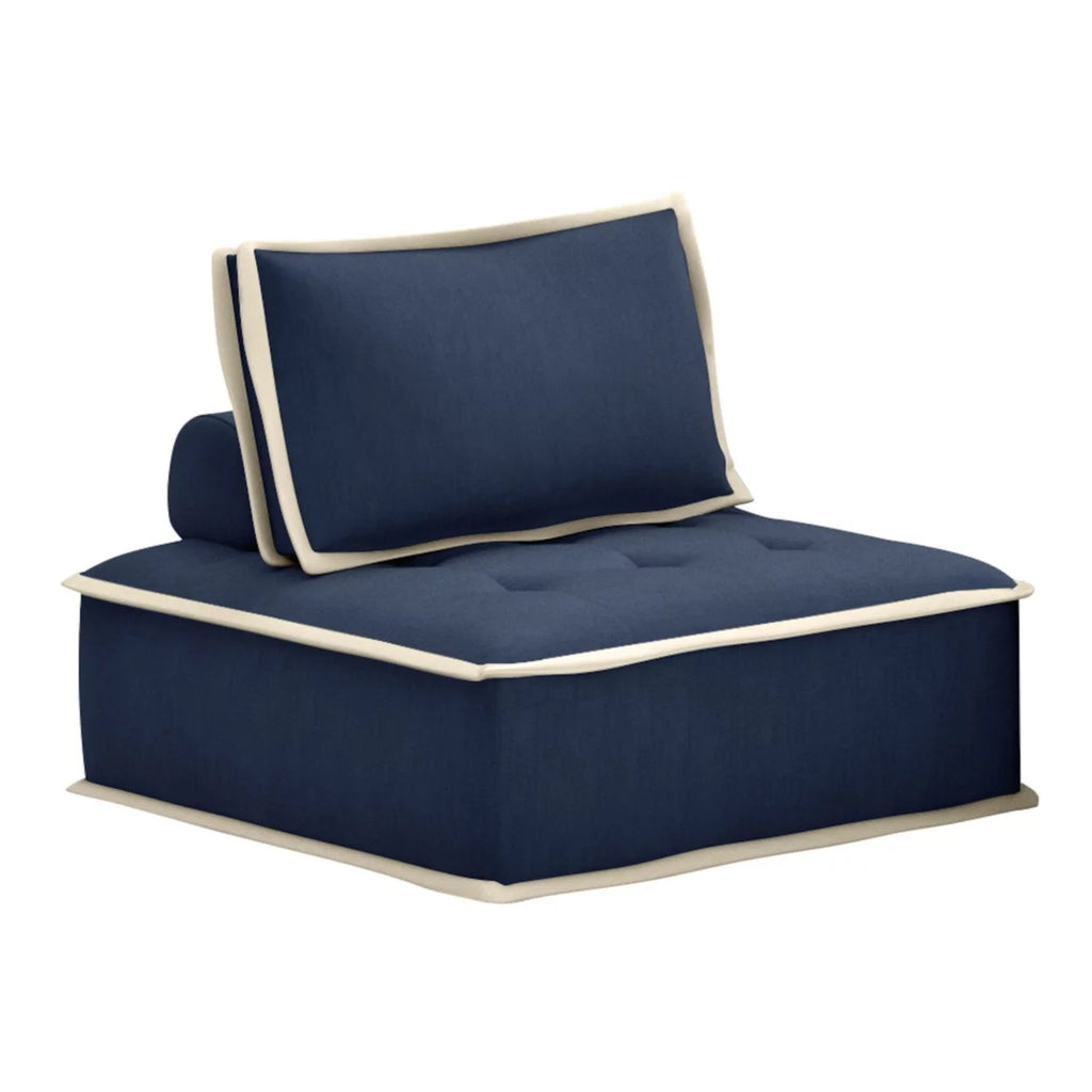 Navy Blue And Cream Fabric Armless Accent Chair C13888