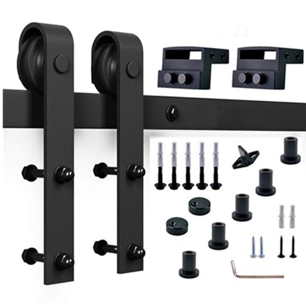 Paneled Wood Barn Door with Installation Hardware Kit - Dark Walnut Q73073
