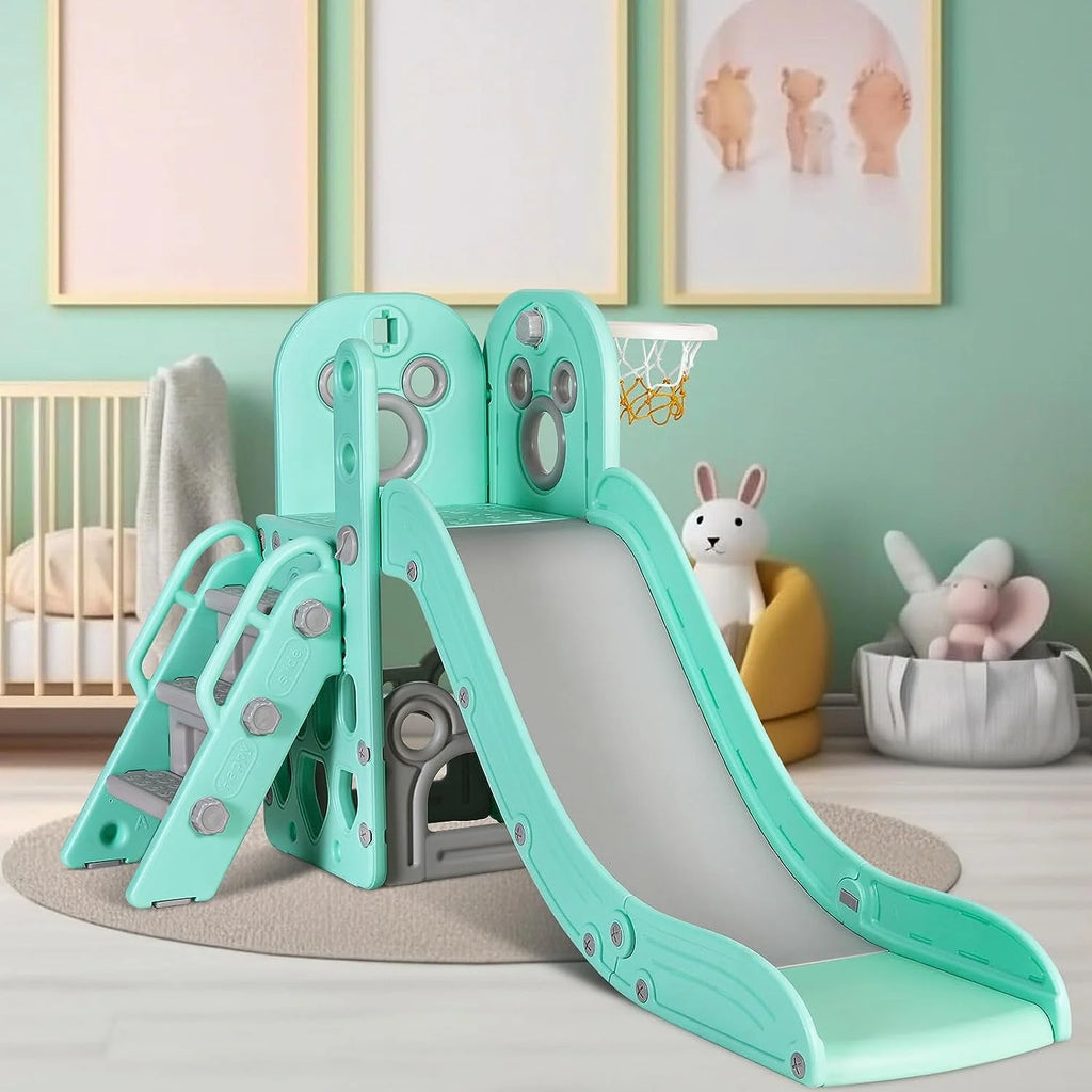 4 in 1 Toddler Slide and Climber Playset with Basketball Hoop E1471