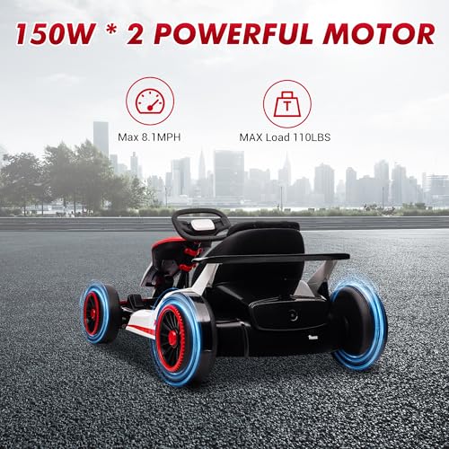 Electric Drift Kart Car with Adjustable Seat, 24V 7Ah, 2 * 200W Motor, 8.1 MPH, LED Lights C341