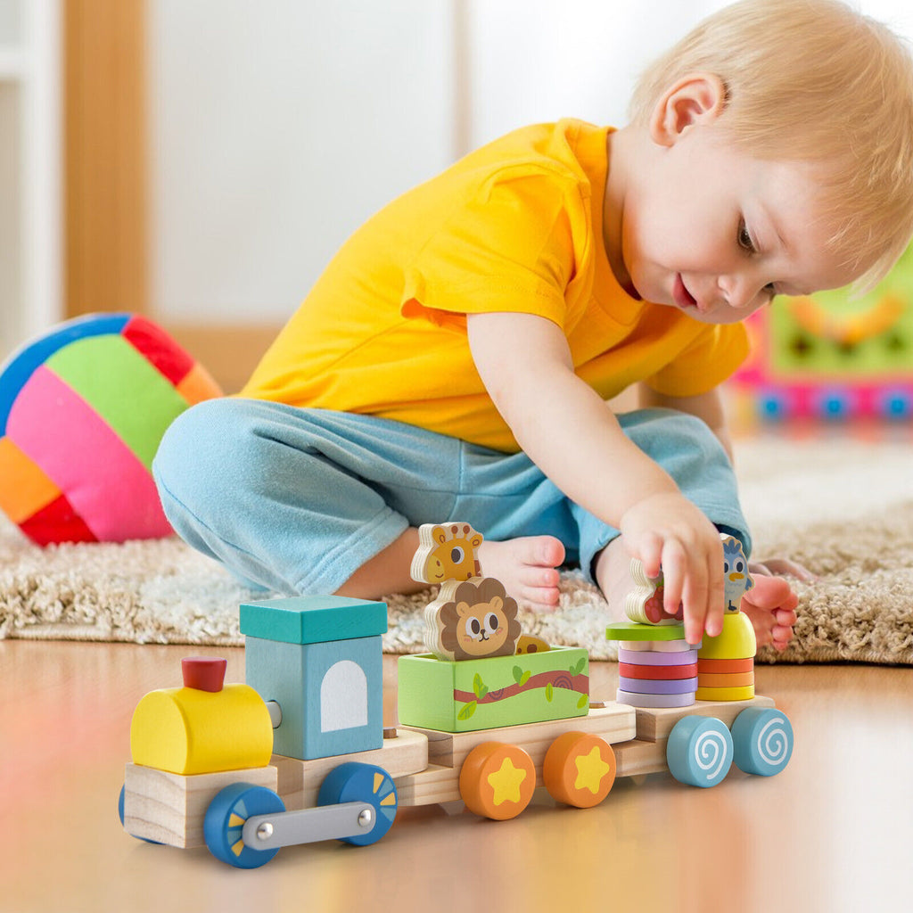Wooden Stackable Train Set with Animal Toys & Locomotive F123543