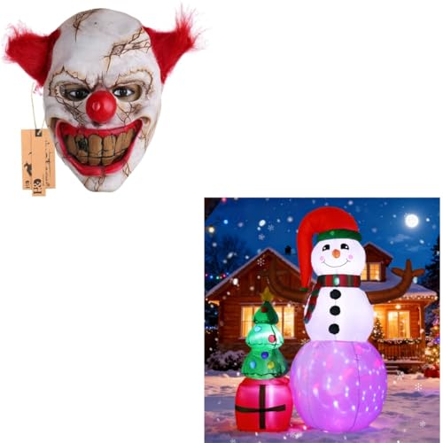 Scary Clown Mask & Inflatable Snowman Decor M722216