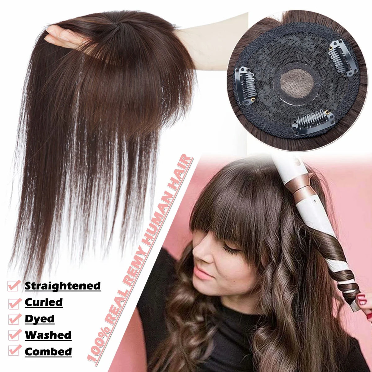 Clip In Human Remy Hair Topper Hairpiece With Bang Mono Base Y200