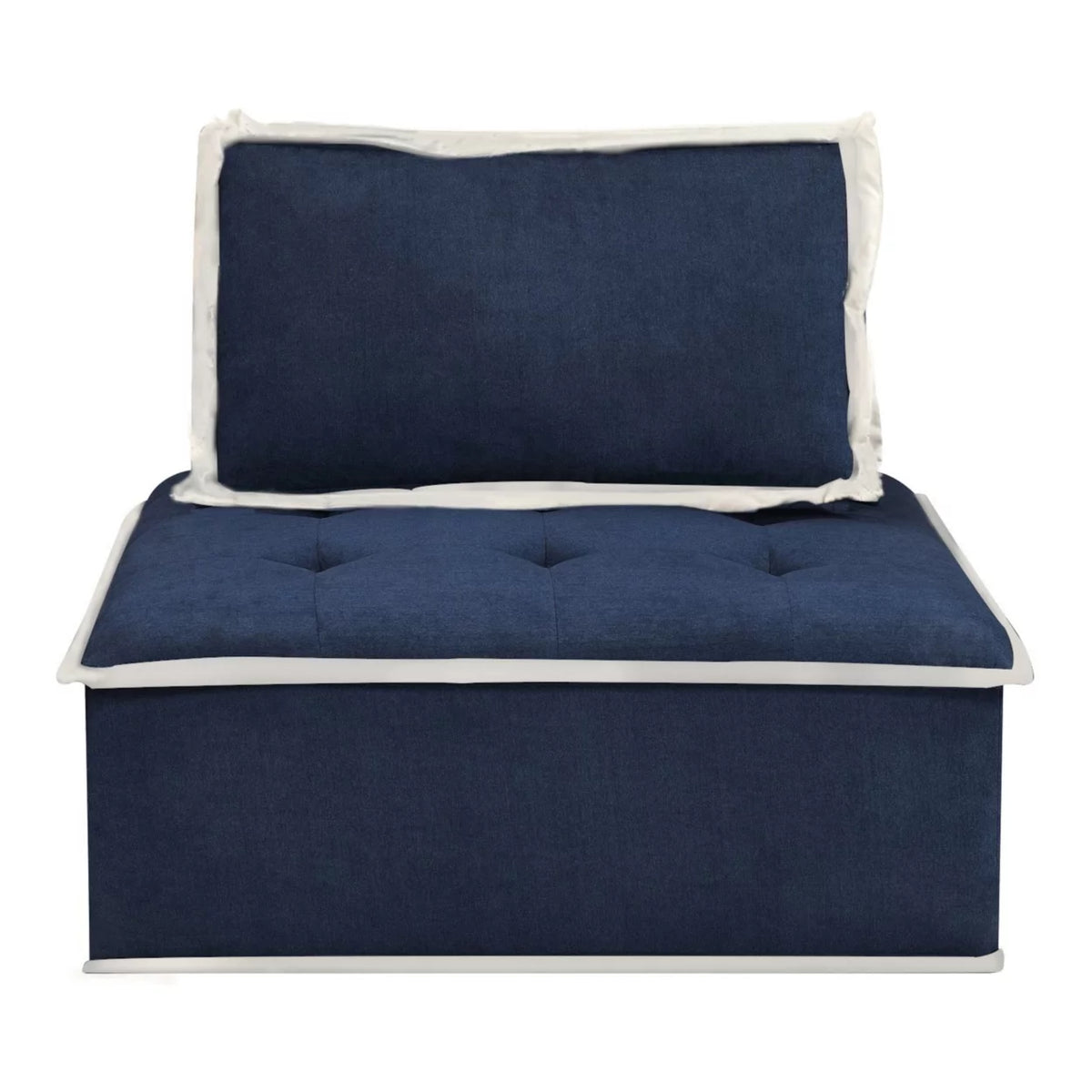Navy Blue And Cream Fabric Armless Accent Chair C13888