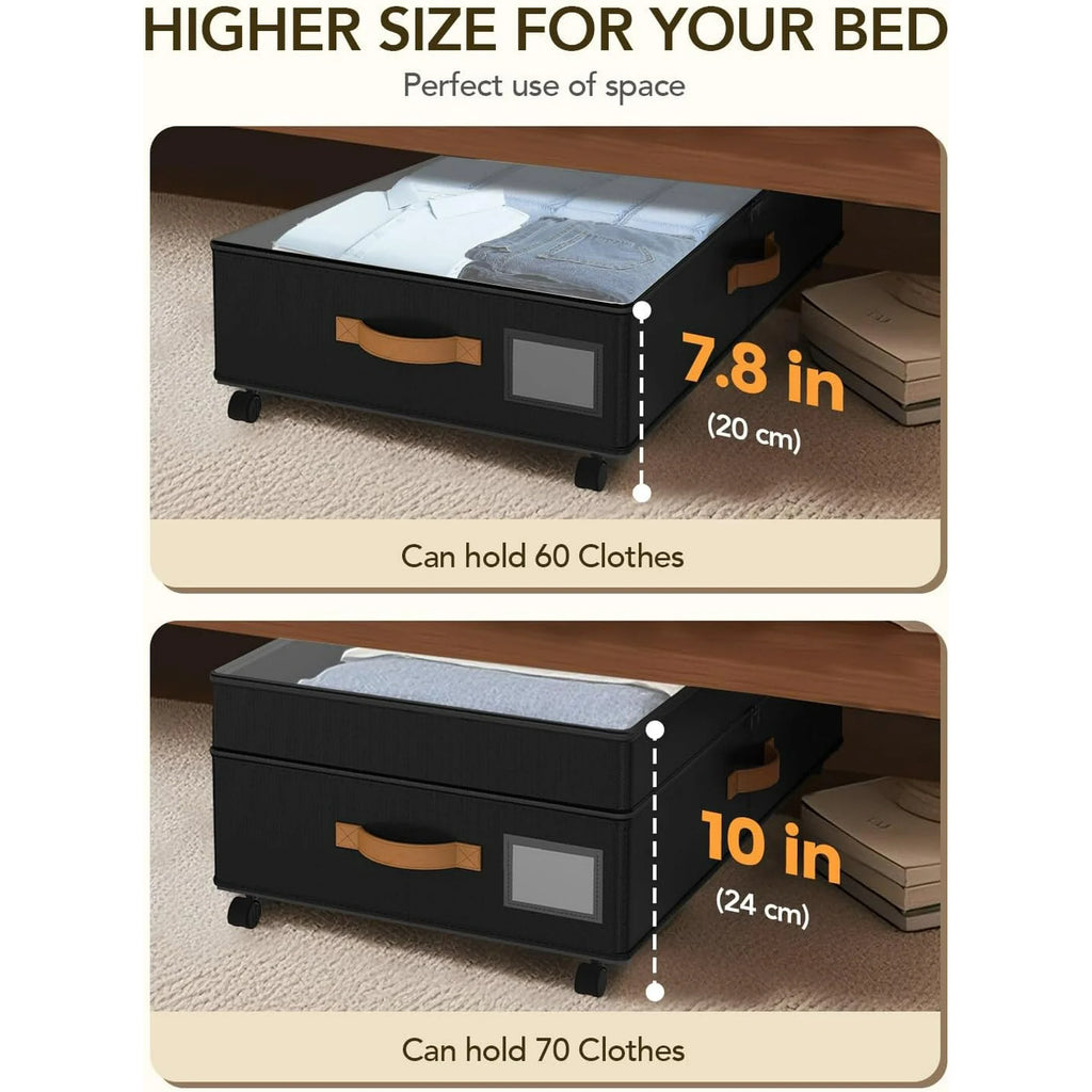 Black 4 Pack Under Bed Storage with Wheels and Lids Z936396