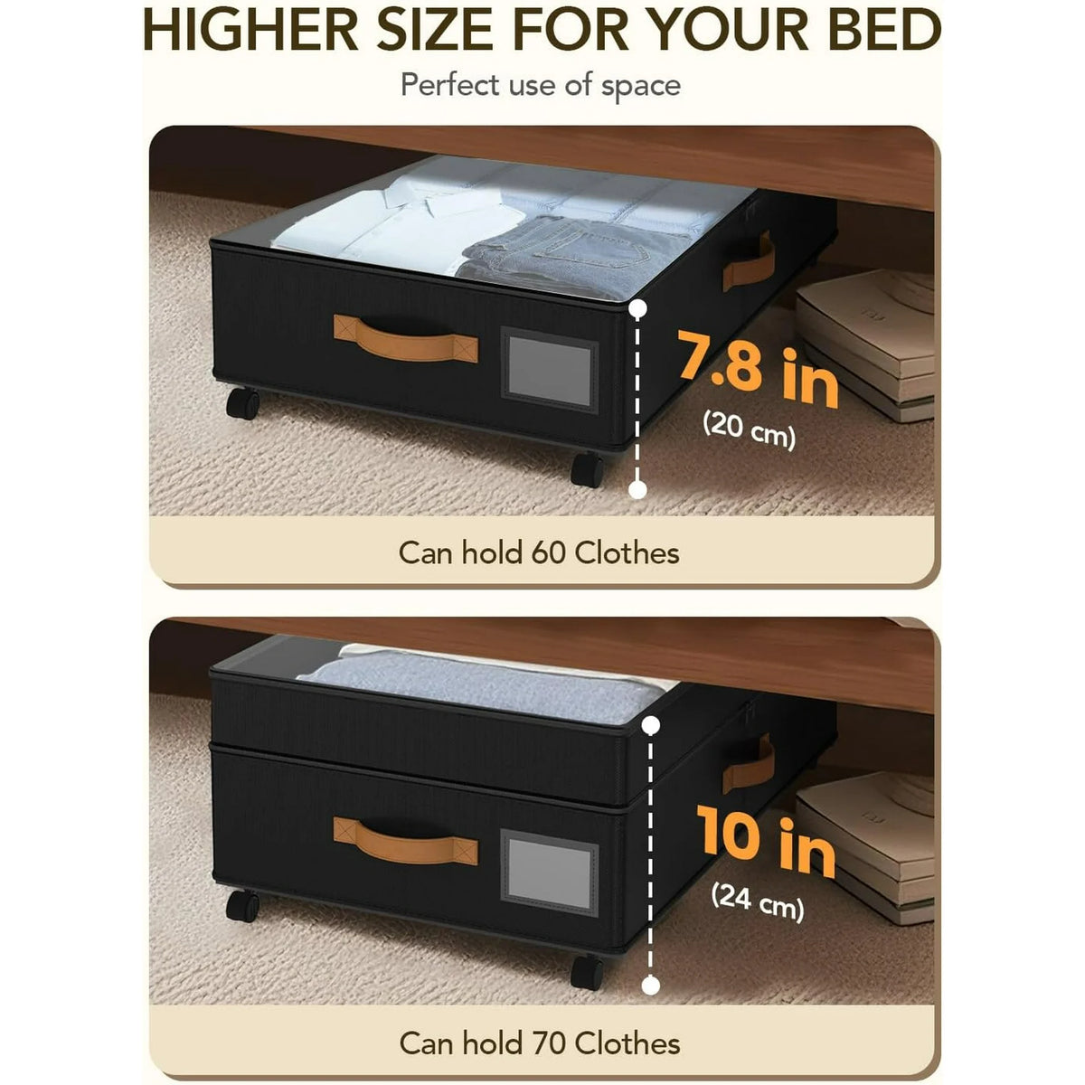 Black 4 Pack Under Bed Storage with Wheels and Lids Z936396