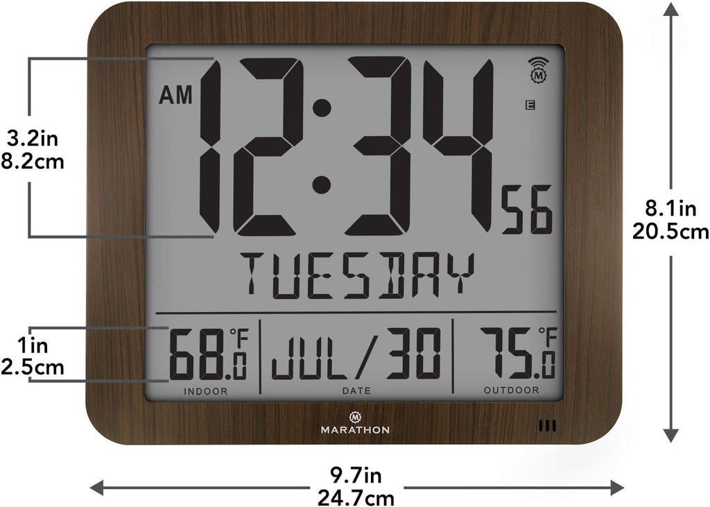 Slim Atomic Full Calendar Wall Clock with Temperature B84745