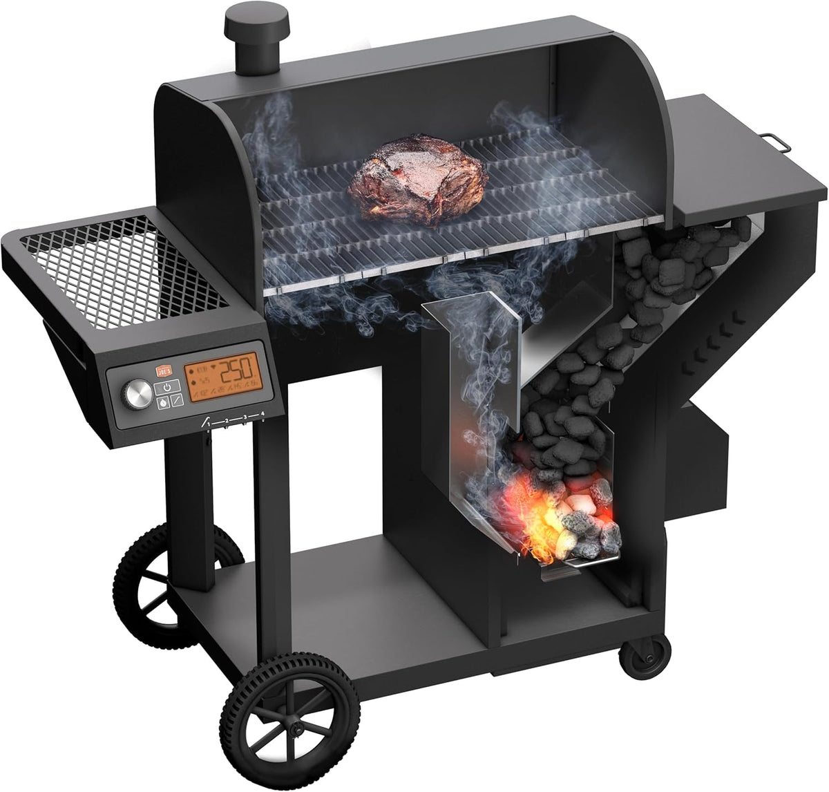 Black Steel Charcoal Smoker and Grill Y15648