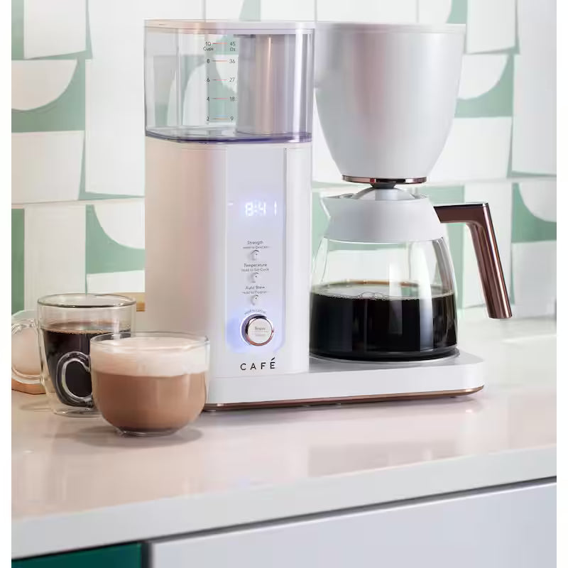10 Cup Matte White Drip Coffee Maker with Glass Carafe G624