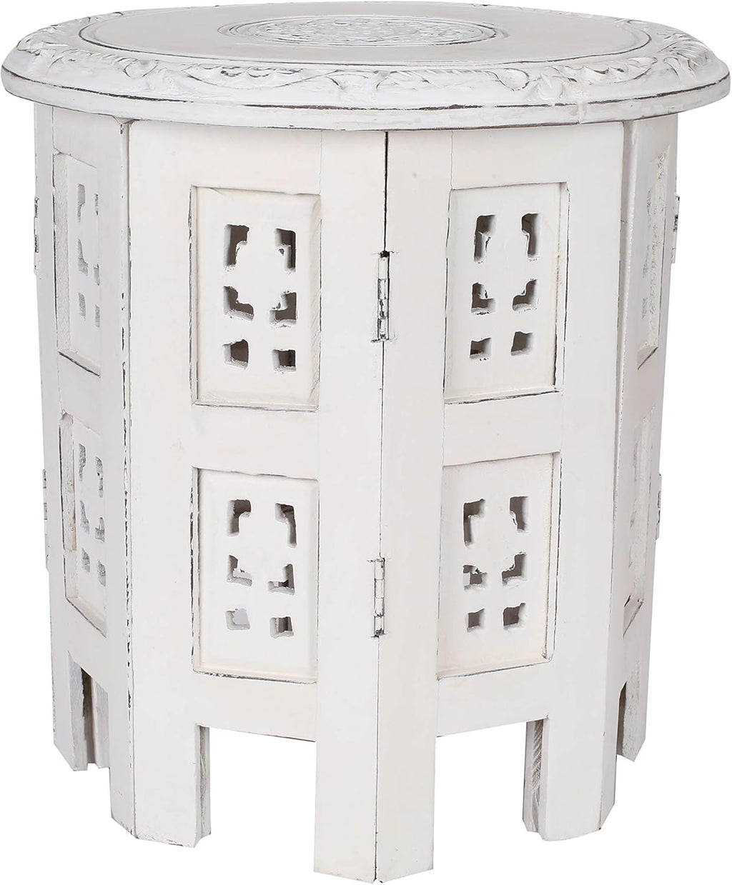 Solid Wood Hand Carved Octagonal Accent Table 18 Inch K680049