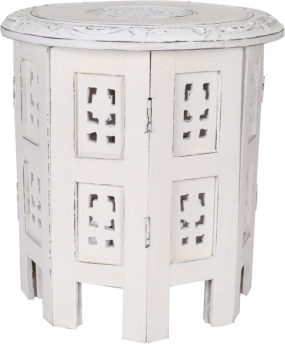 Solid Wood Hand Carved Octagonal Accent Table 18 Inch K680049