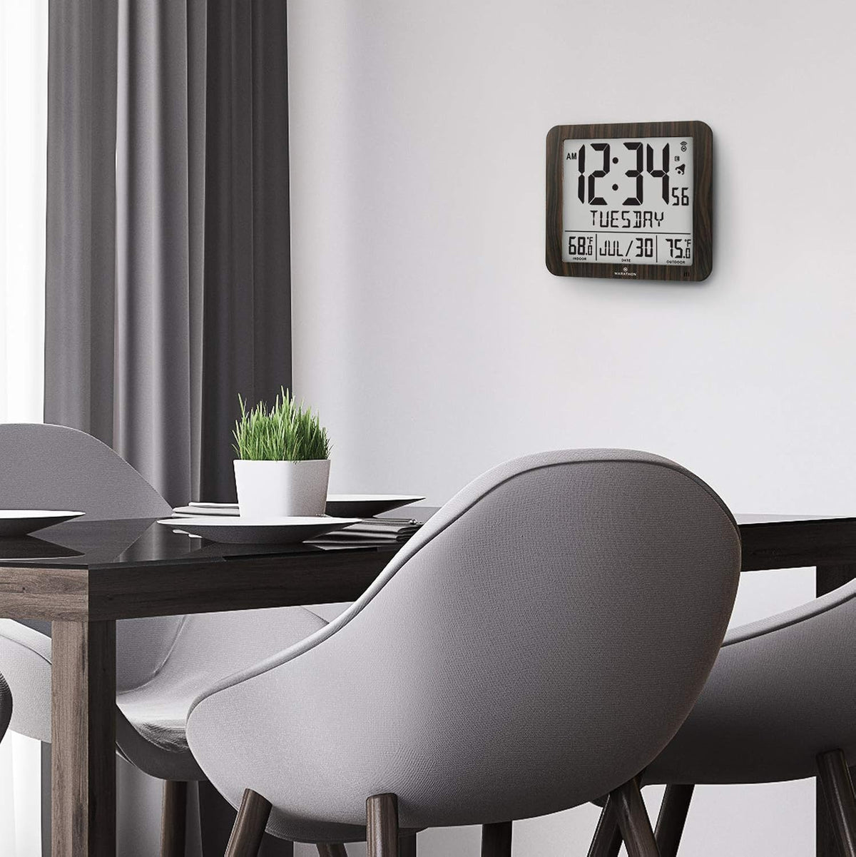 Slim Atomic Full Calendar Wall Clock with Temperature B84745