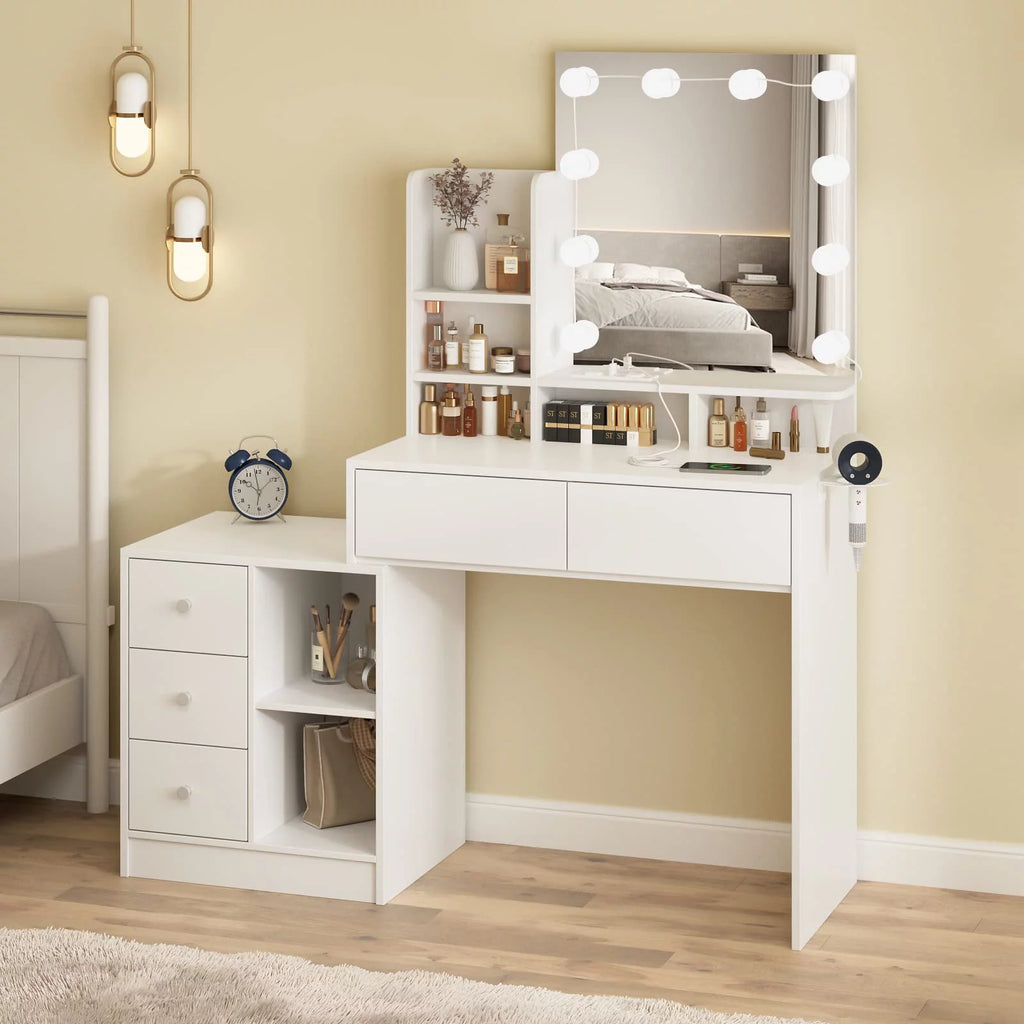 White Makeup Vanity with Lights and Mirror N90382