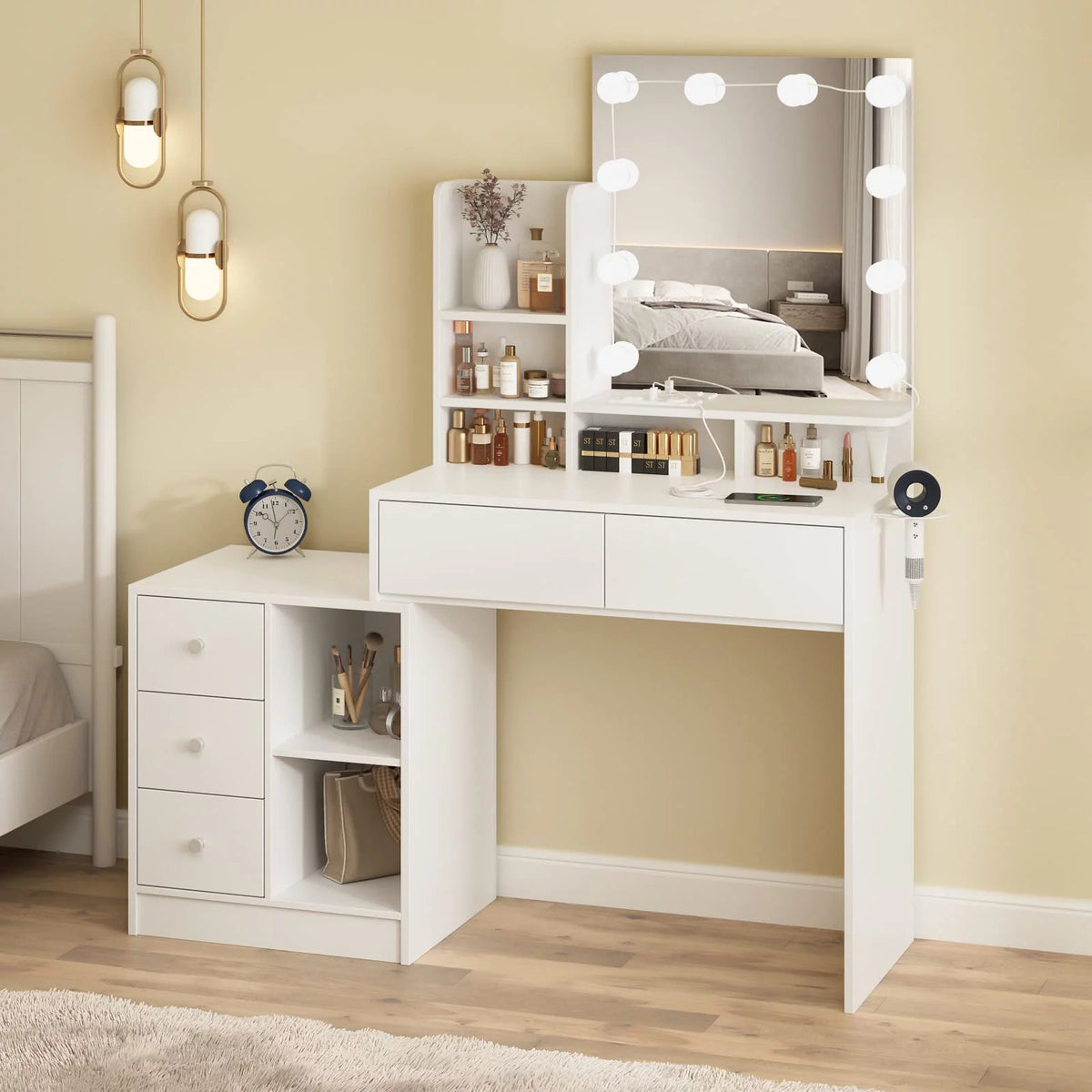 White Makeup Vanity with Lights and Mirror N90382