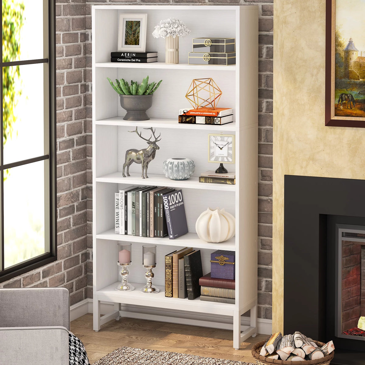 White 5 Shelves Tall Bookcase U46125