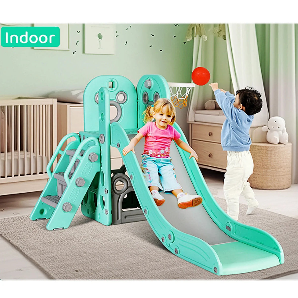 4 in 1 Toddler Slide and Climber Playset with Basketball Hoop E1471