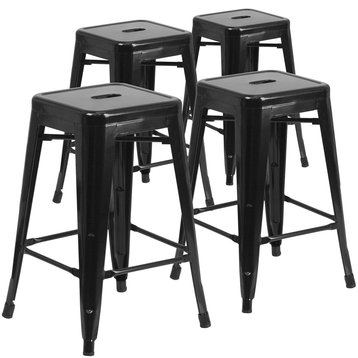 24'' High Backless Black-Antique Gold Metal Counter Height Stool C7582