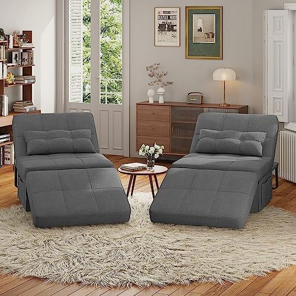 4 in 1 Convertible Chair Sofa Bed with Adjustable Backrest Linen Fabric Dark Grey C350