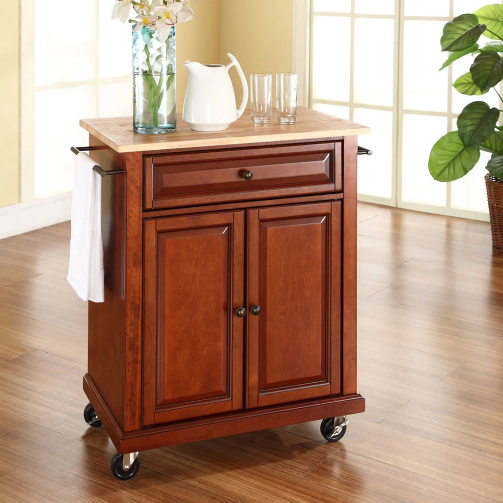 Natural Wood Top Portable Kitchen Cart B666176