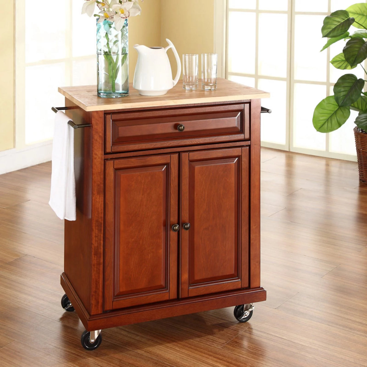 Natural Wood Top Portable Kitchen Cart B666176