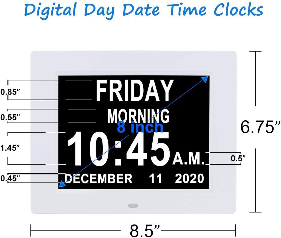 7.5 Inch Extra Large Calendar Day Date Time Clock with Non-Abbreviated Day Month E935853