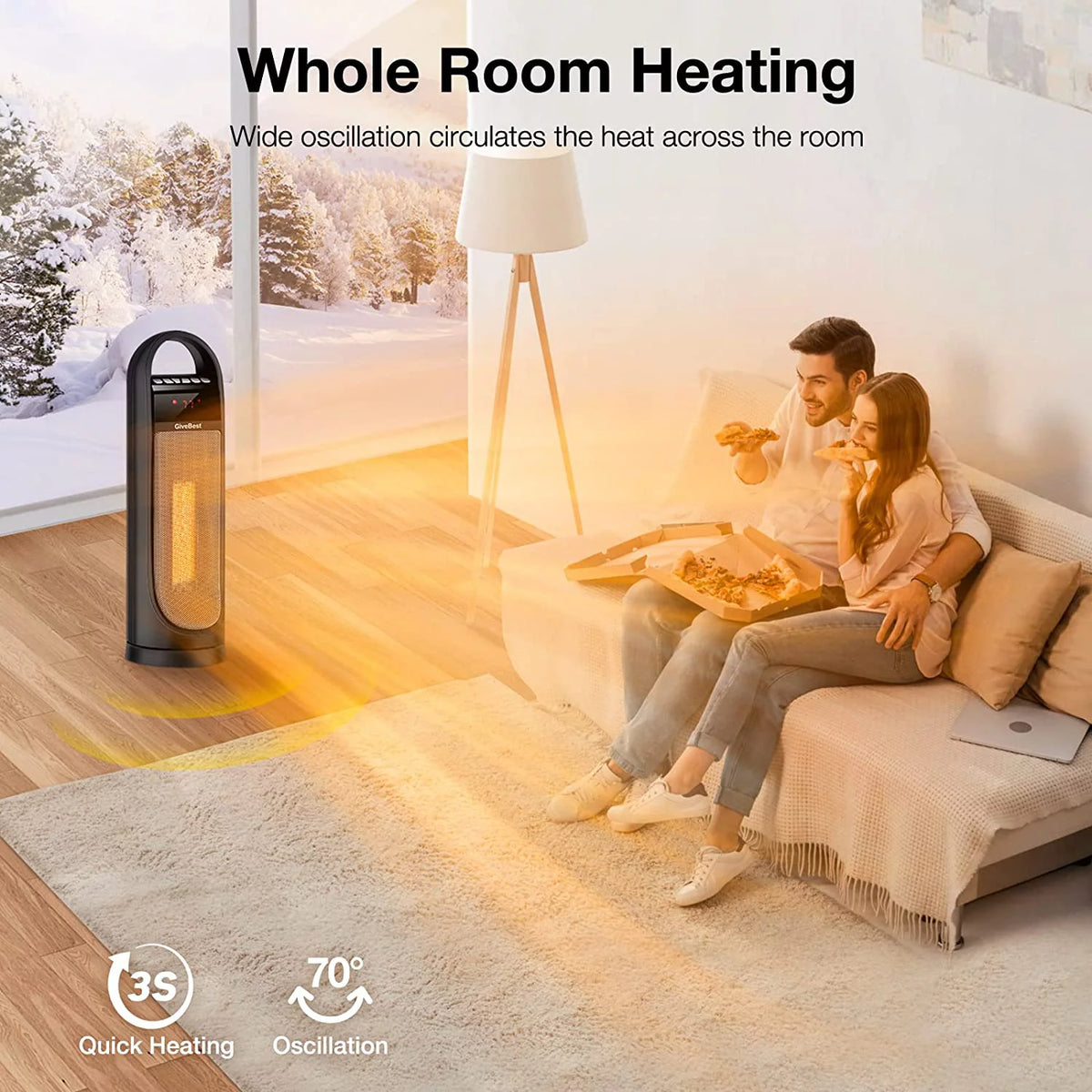 22" Electric Oscillating Tower Space Heater with Thermostat, Remote, Timer, 1500W P483146