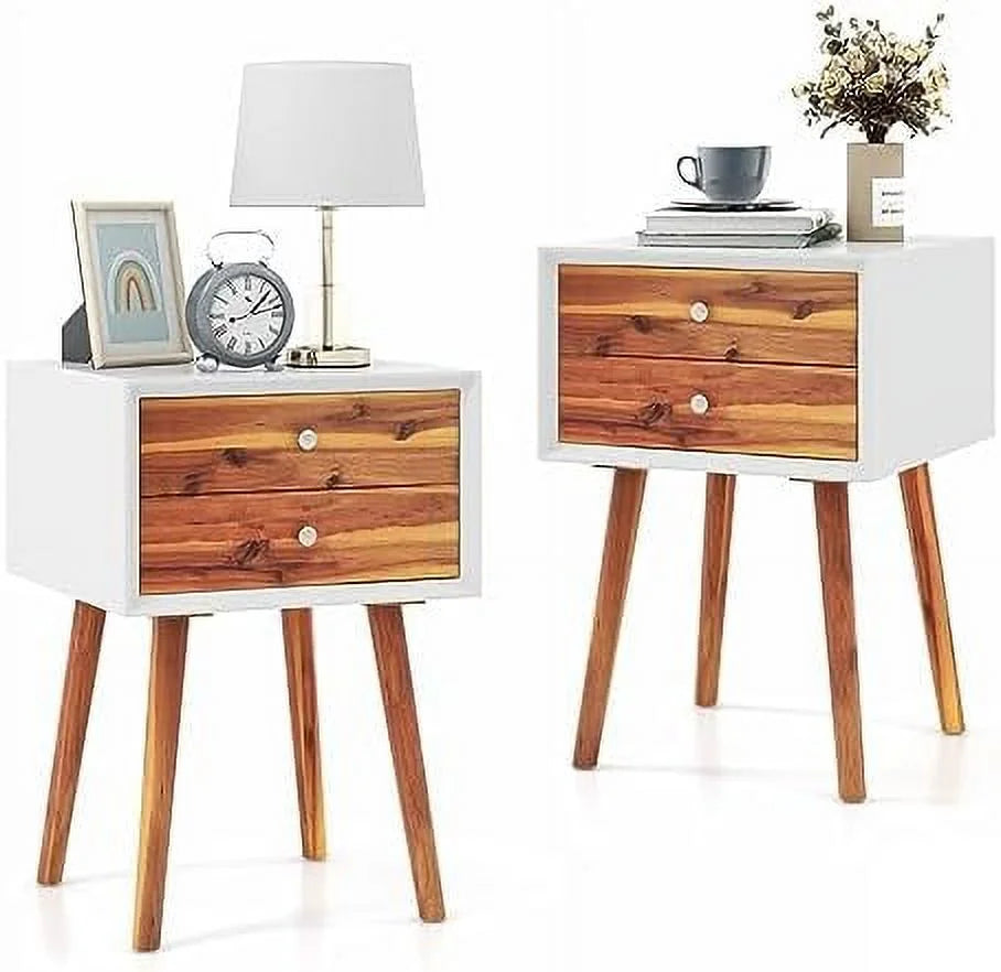 White 2 Drawer Wooden Nightstand Q909870
