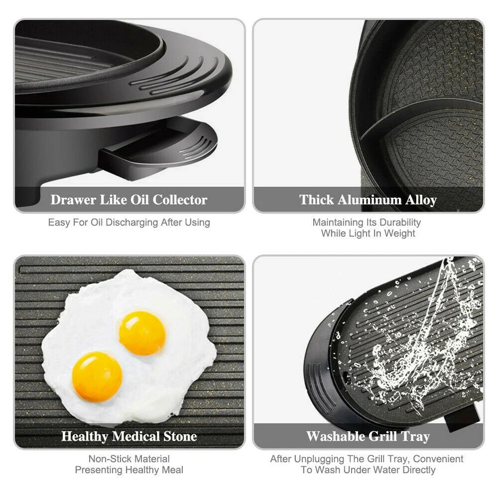 2 in 1 Portable Electric Hot Pot Barbecue Grill Non-Stick Pan N714732