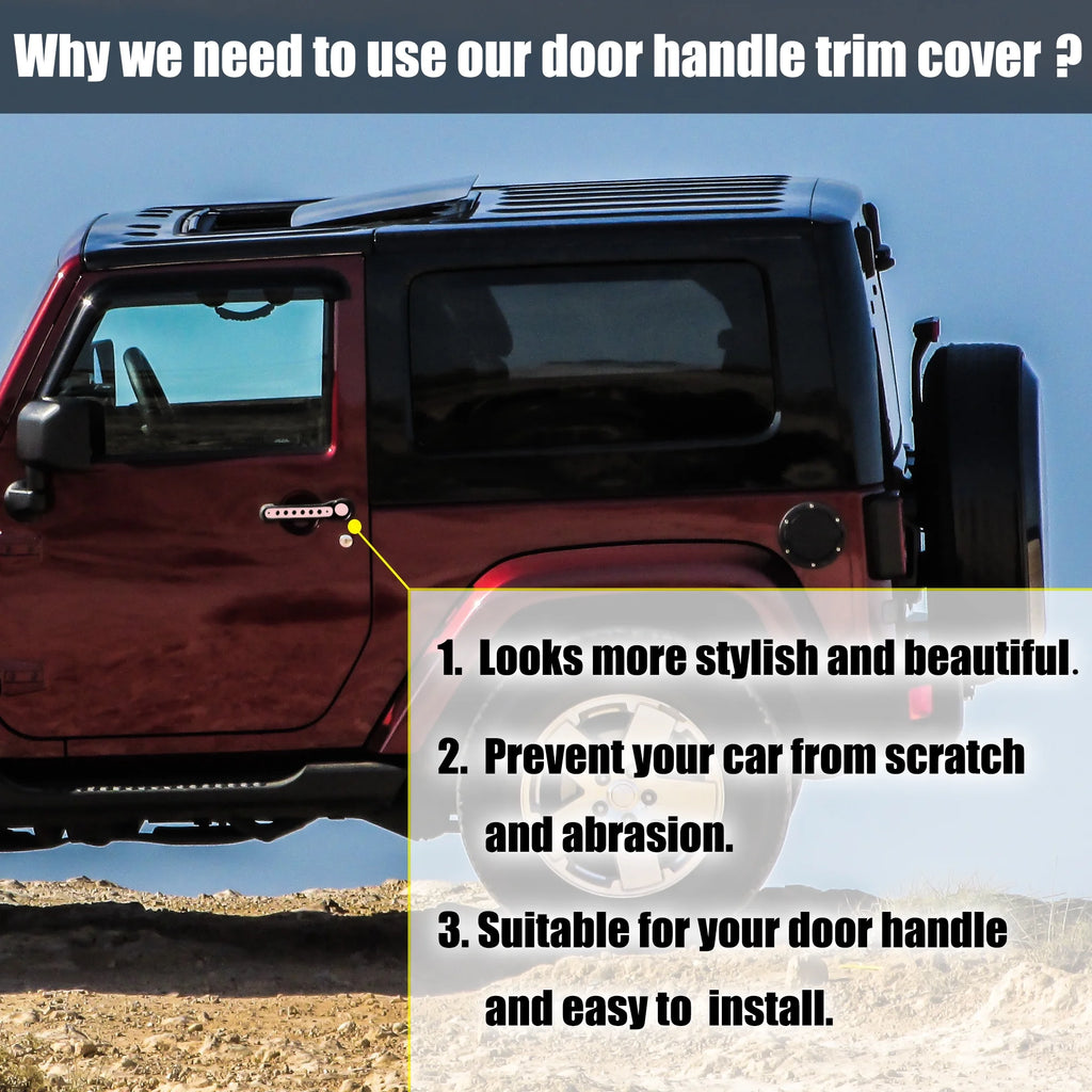 Pink Exterior Door Handle Decoration Strip Trim with Push Button Cover for Jeep Wrangler 2 Door 2007-2018 O164