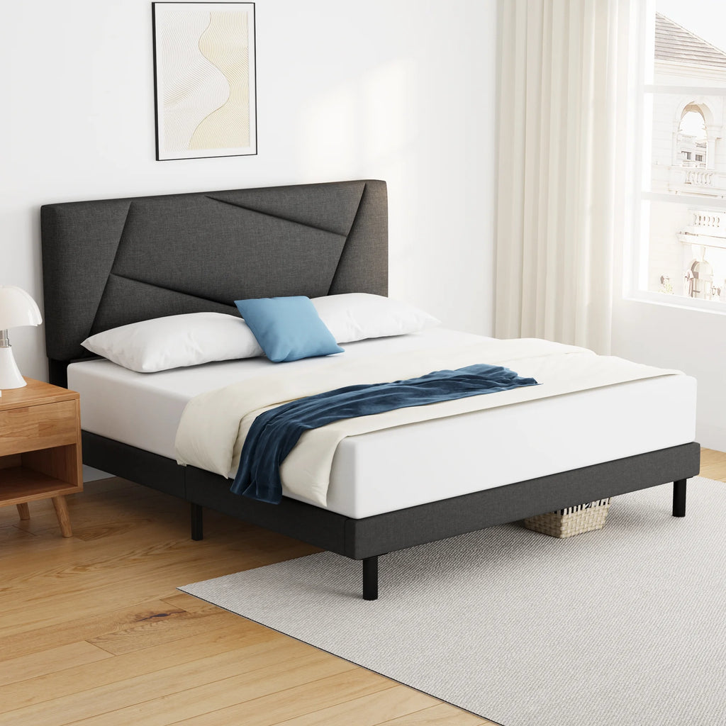 Queen Size Fabric Upholstered Platform Bed Frame K60412