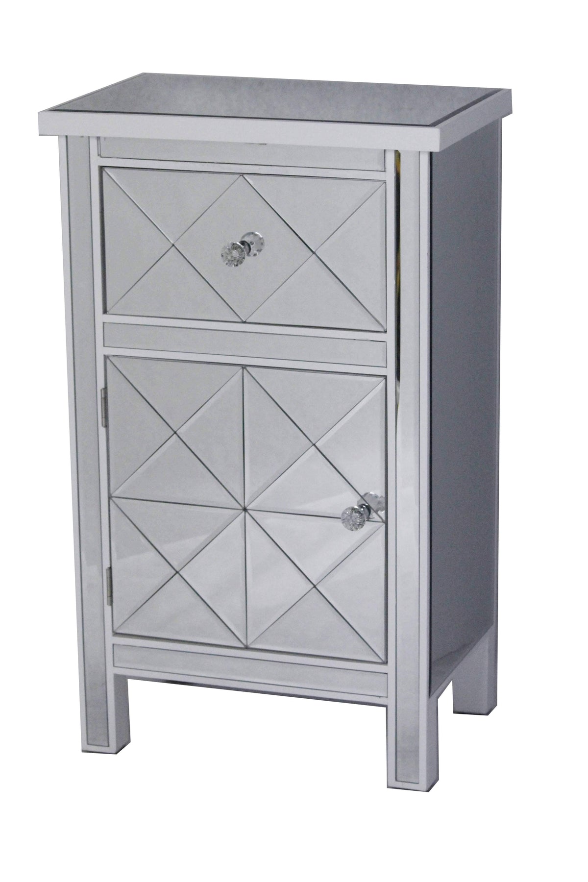 Antique White Wood Accent Cabinet with Beveled Glass Door P22735