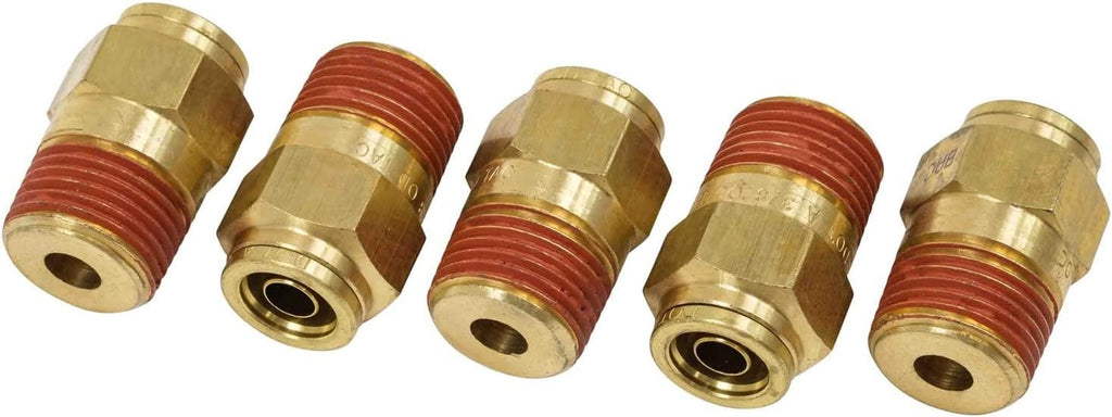 DOT Brass Push to Connect Air Brake Connector, Male Straight 1/2" Tube OD x 3/8" NPT, 5 Pack W665689