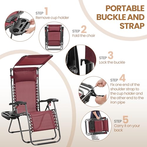 Black Zero Gravity Chair with Canopy and Cup Holder Z510072