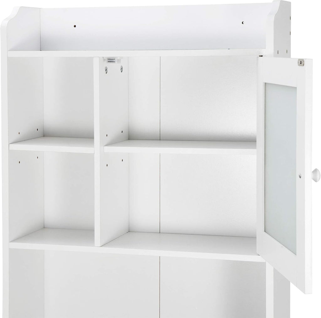White 4-Tier Over The Toilet Storage Cabinet with Adjustable Shelves and Tempered Glass Door K764086