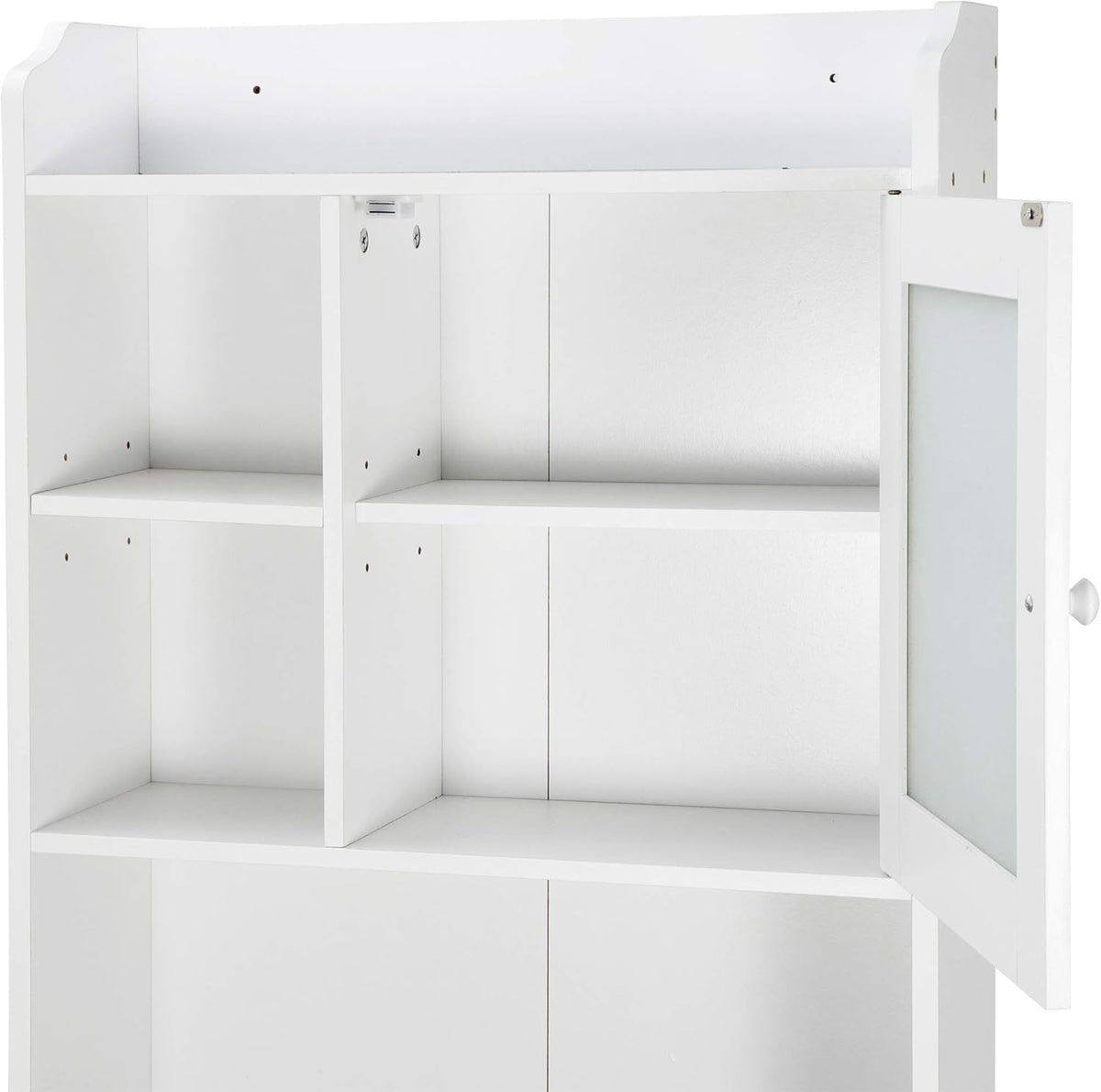 White 4-Tier Over The Toilet Storage Cabinet with Adjustable Shelves and Tempered Glass Door K764086