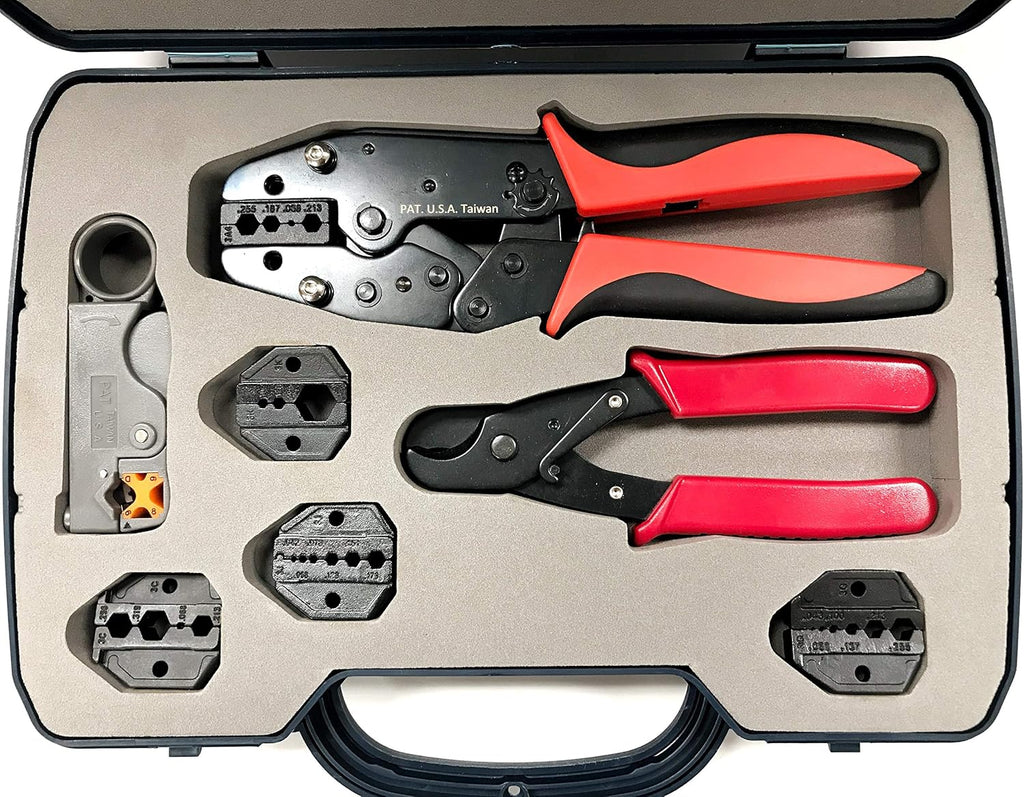Heavy Duty Ratchet Crimping Tool Kit with Crimper Cutter Stripper and 4 Die Sets Pack of 2 W136564