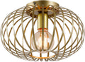 Industrial Semi-Flush Mount Metal Cage Ceiling Light Fixture Gold N38540