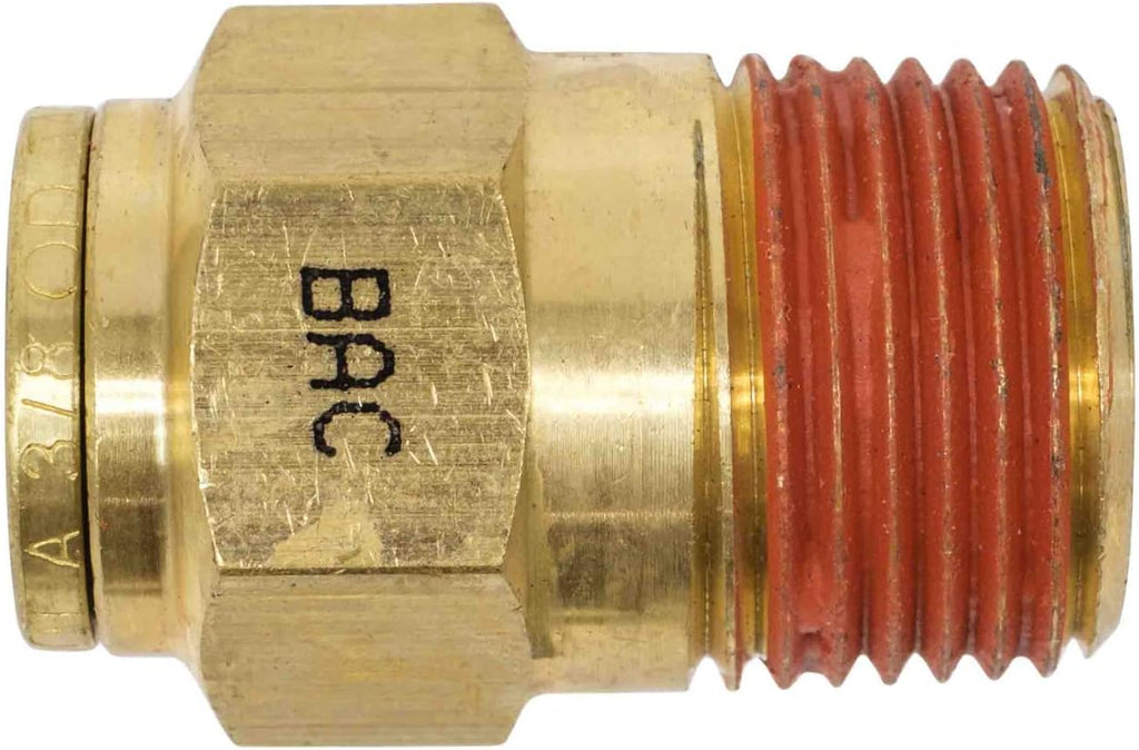 DOT Brass Push to Connect Air Brake Connector, Male Straight 1/2" Tube OD x 3/8" NPT, 5 Pack W665689