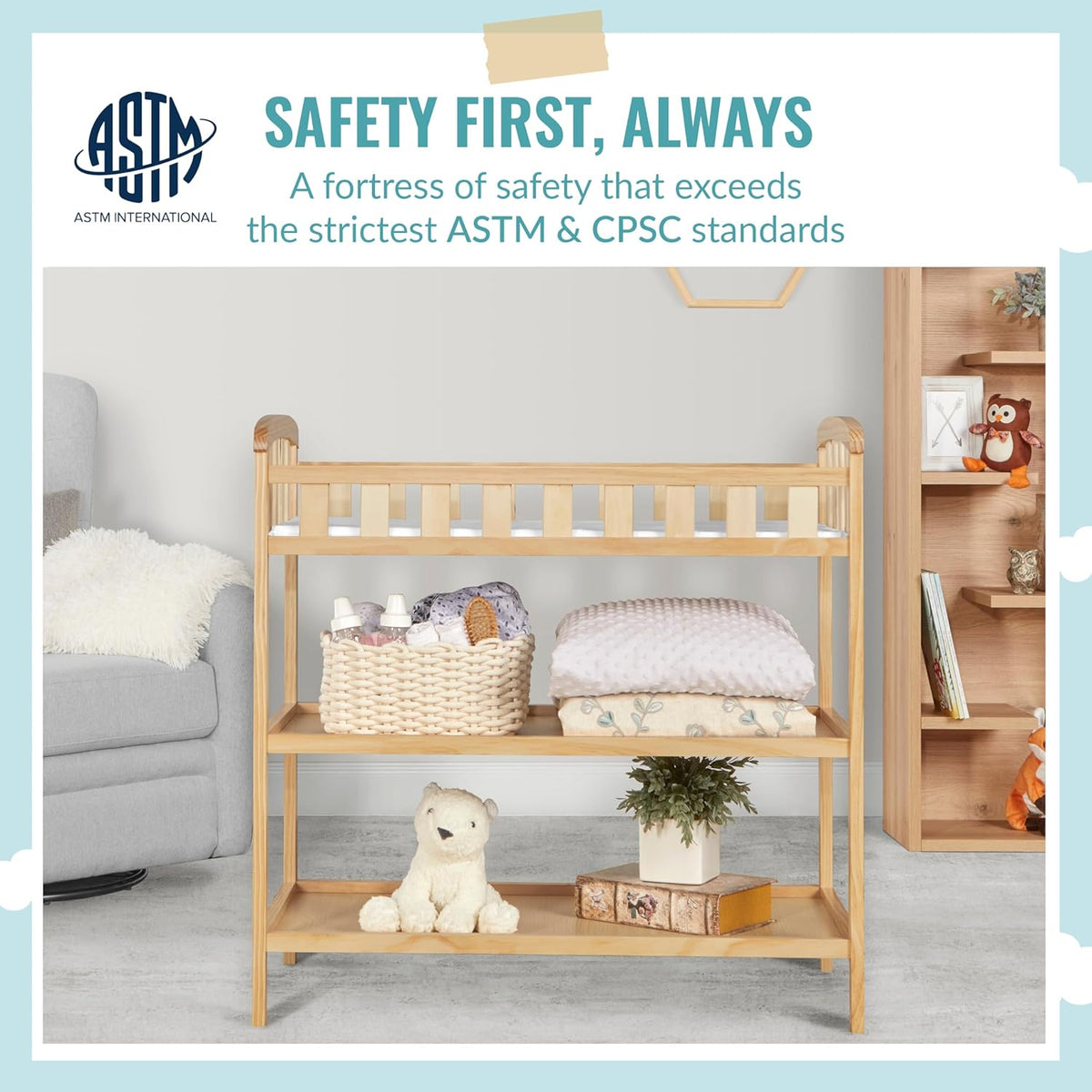 5-in-1 Convertible Crib with Changing Table in Natural O695