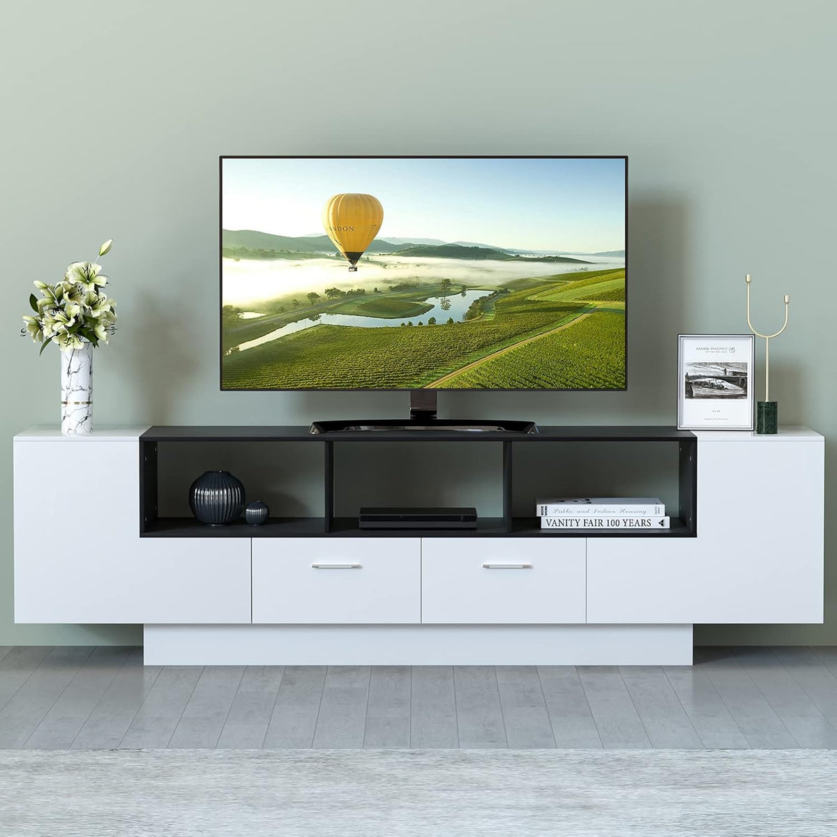 70 Inch Black & White Glossy TV Stand B4398
