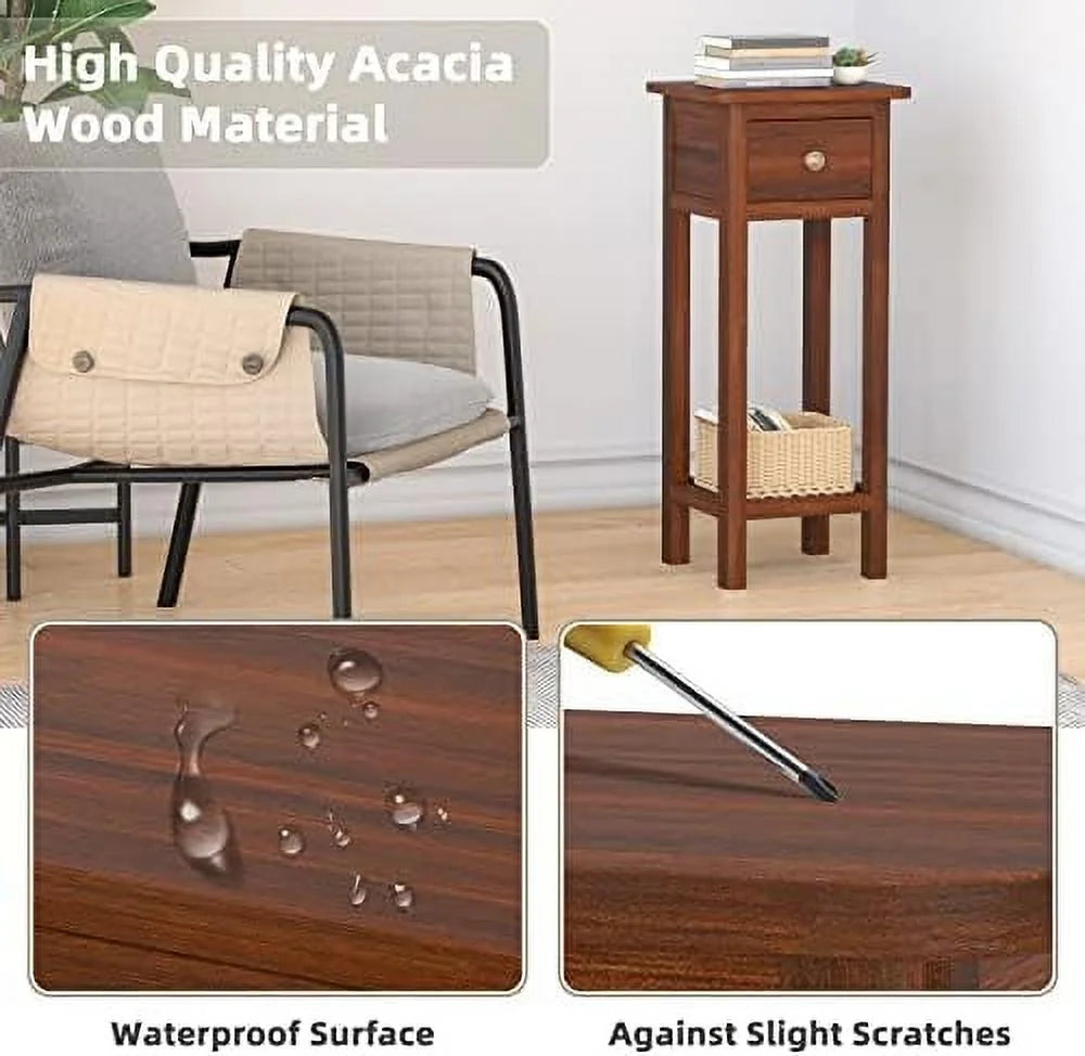 31 Inch Grey Acacia Wood End Table with Drawer R959892