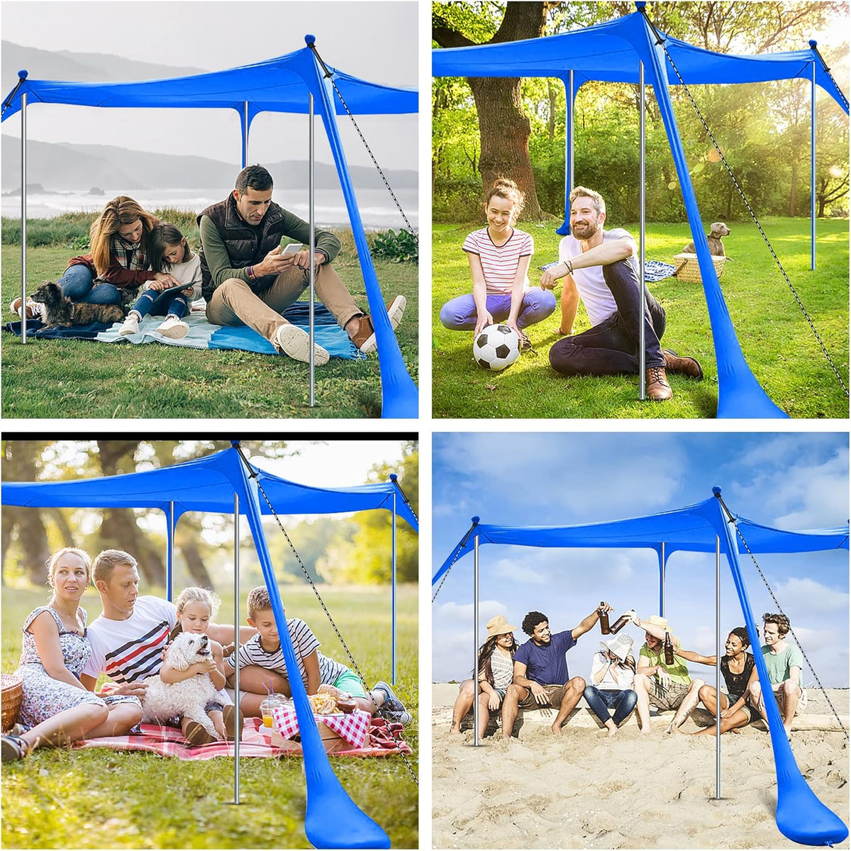Beach Tent, Pop Up Portable Canopy Set, UPF 50+ Sunshade with Carry Bag, Aluminum Poles, Sands Shovel, and Pegs (10x10 FT Blue) X45504