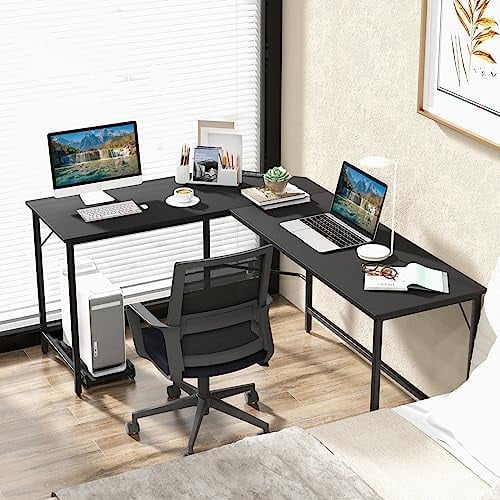 L-Shaped Office Desk with Power Outlets USB Ports Metal Frame E998993